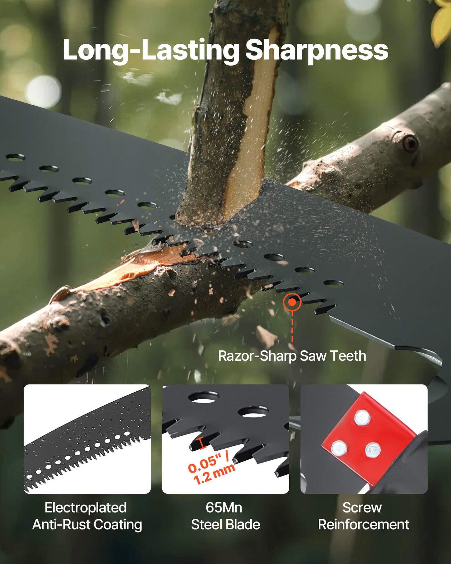 Manual Pole Saw, 3.87-27 ft Extendable Pole Tree Pruner, Sharp 65Mn Steel Blade, Lightweight Fiberglass Handle Pole, Double-Hook Saw for High Branch Trimming, Pruning Tool for Palms, Shrubs