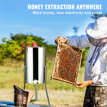 Manual honey extractor, 2/4 frames honey spinner extractor, stainless steel beekeeping extractor, honeycomb drum spinner with lid, apiary centrifuge equipment with height adjustable stand
