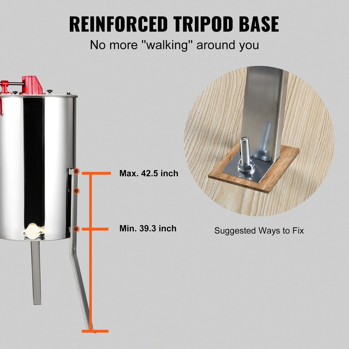 Manual honey extractor, 2/4 frames honey spinner extractor, stainless steel beekeeping extractor, honeycomb drum spinner with lid, apiary centrifuge equipment with height adjustable stand