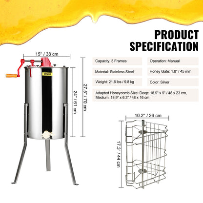 Honey extractor manual honey extractor 3 frames honey spinner extractor beekeeping extraction stainless steel honeycomb drum spinner with lid