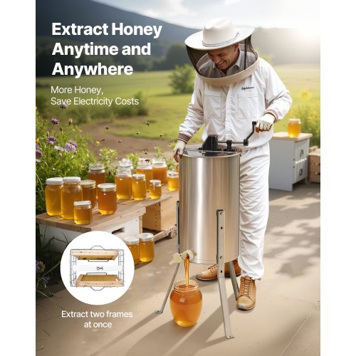 Manual Honey Extractor with 2 Frames Honey Spinner Beekeeping Stainless Steel | EU