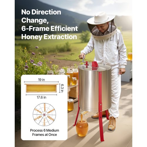 Manual Honey Extractor 6 Frames Honey Spinner Beekeeping Stainless Steel