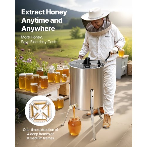 Manual Honey Extractor 4/8 Frame Honey Spinner Beekeeping Stainless Steel | EU