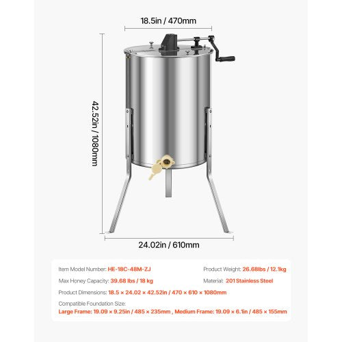 Manual Honey Extractor 4/8 Frame Honey Spinner Beekeeping Stainless Steel | EU