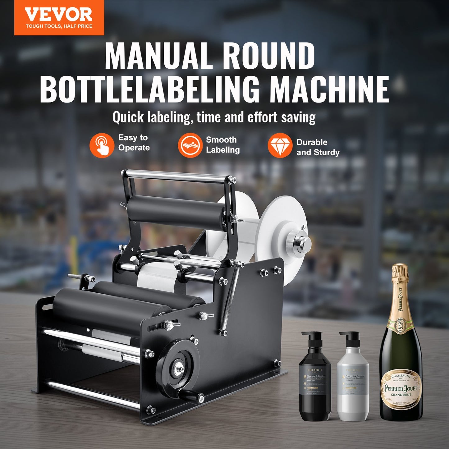 Manual Round Labeling Machine, 15-20pcs/min, Bottle Label Applicator for Round Bottles, Adjustable Manual Round Bottle Labeler Suitable for Bottle Diameter 0.78-4.72 inches (with Pressing Bar)