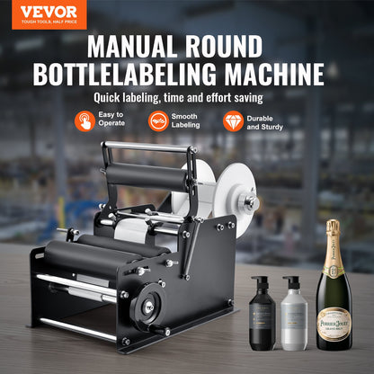 Manual Round Labeling Machine, 15-20pcs/min, Bottle Label Applicator for Round Bottles, Adjustable Manual Round Bottle Labeler Suitable for Bottle Diameter 0.78-4.72 inches (with Pressing Bar)