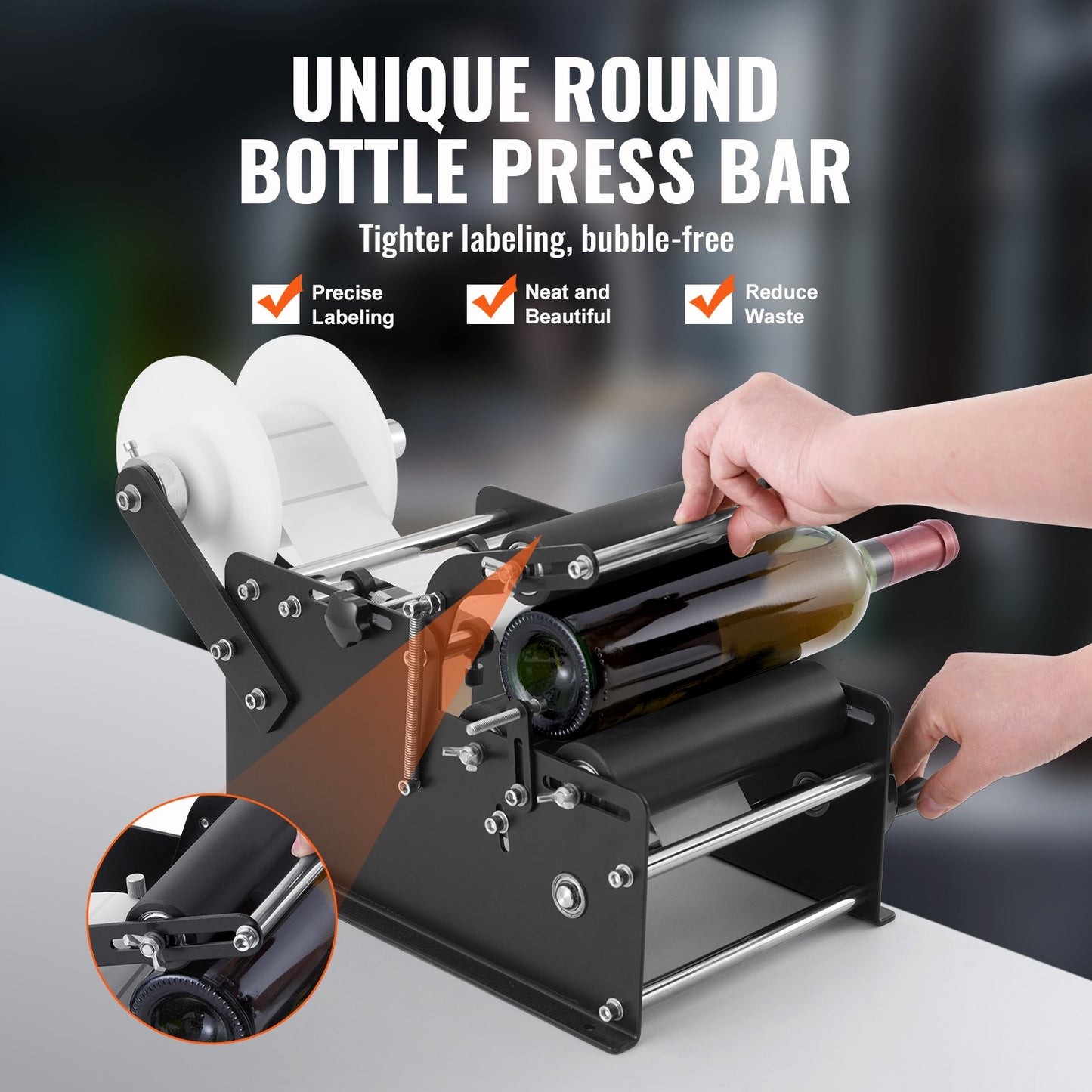 Manual Round Labeling Machine, 15-20pcs/min, Bottle Label Applicator for Round Bottles, Adjustable Manual Round Bottle Labeler Suitable for Bottle Diameter 0.78-4.72 inches (with Pressing Bar)