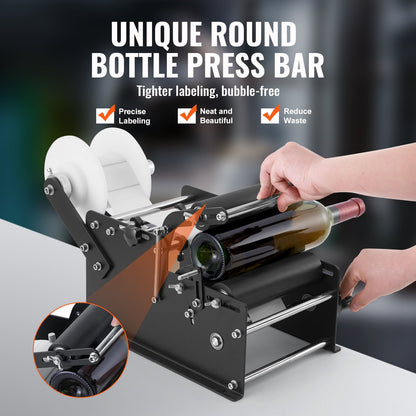 Manual Round Labeling Machine, 15-20pcs/min, Bottle Label Applicator for Round Bottles, Adjustable Manual Round Bottle Labeler Suitable for Bottle Diameter 0.78-4.72 inches (with Pressing Bar)
