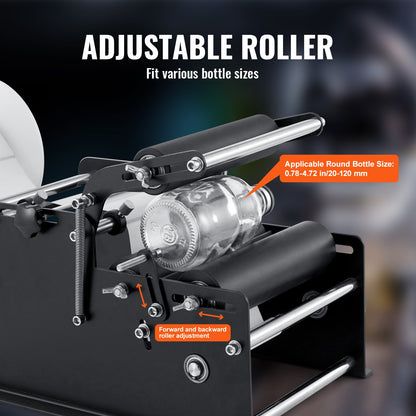 Manual Round Labeling Machine, 15-20pcs/min, Bottle Label Applicator for Round Bottles, Adjustable Manual Round Bottle Labeler Suitable for Bottle Diameter 0.78-4.72 inches (with Pressing Bar)