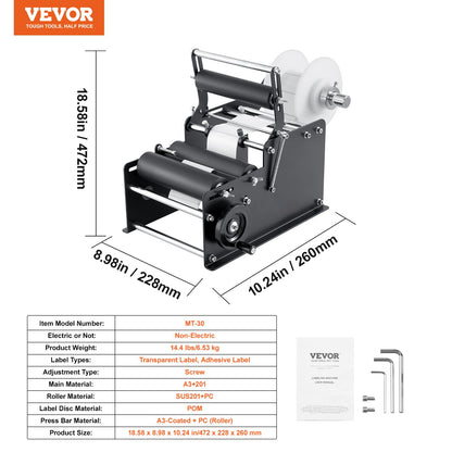 Manual Round Labeling Machine, 15-20pcs/min, Bottle Label Applicator for Round Bottles, Adjustable Manual Round Bottle Labeler Suitable for Bottle Diameter 0.78-4.72 inches (with Pressing Bar)