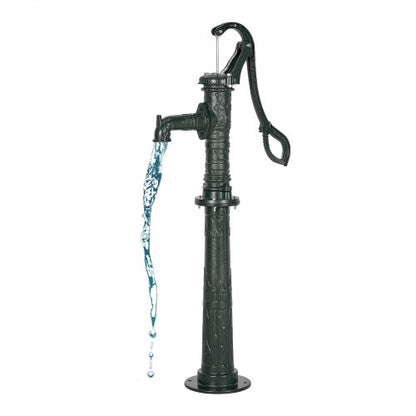 Well Hand Pitcher Pump, 20 ft Max Lift, Antique Cast Iron Manual Hand Water Pump with Heightening Base, NPT 1-1/4 in Connection, Easy Installation, for Outdoor Garden, Pond, Yard, Farm, Green