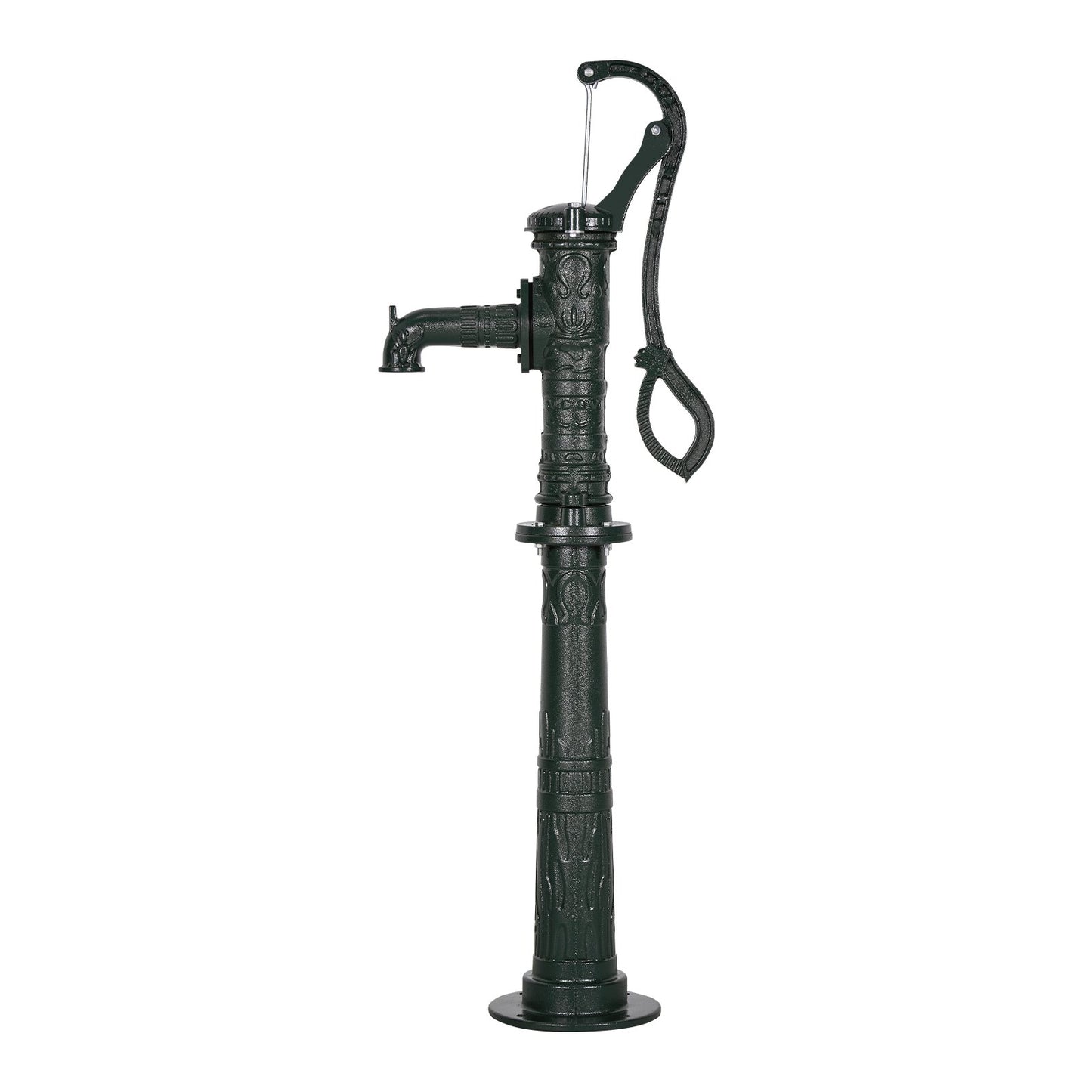 Well Hand Pitcher Pump, 20 ft Max Lift, Antique Cast Iron Manual Hand Water Pump with Heightening Base, NPT 1-1/4 in Connection, Easy Installation, for Outdoor Garden, Pond, Yard, Farm, Green