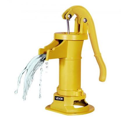 Well Hand Pitcher Pump, 25 ft Maximum Lift, Antique Cast Iron Manual Hand Water Pump, NPT 1-1/4 in Connection, Easy Installation, Old Fashioned for Outdoor Garden, Pond, Backyard, Farm, Yellow