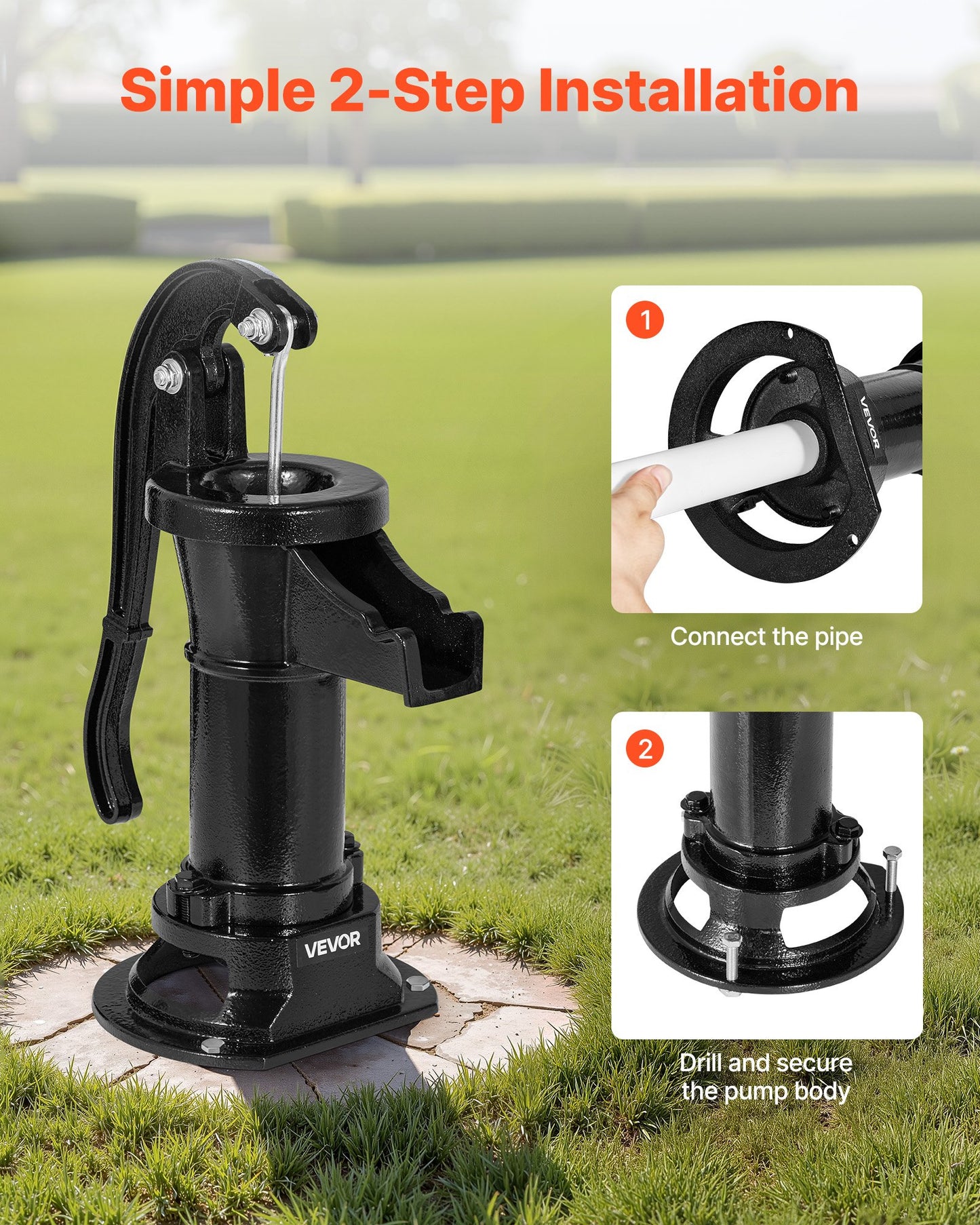 Well Hand Pitcher Pump, 25 ft Maximum Lift, Antique Cast Iron Manual Hand Water Pump, NPT 1-1/4 in Connection, Easy Installation, Old Fashioned for Outdoor Garden, Pond, Backyard, Farm, Black