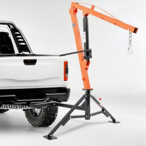 Hydraulic Pickup Truck Crane, 1000 lbs Capacity, 360° Swivel, Hitch Mounted Crane with Three Boom Capacities of 500 lbs, 750 lbs & 1000 lbs, for Lifting Goods in Construction, Forestry, Factory