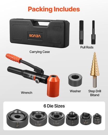 Knockout Punch Set, 10 Ton Hydraulic Knockout Set, 1/2" to 2" KO Tool Kit Hole Making Tool, KO Tools Kit W/6 Dies for Metal Electrical Cabinets, Electrical Control Cabinets, Switch Cabinets