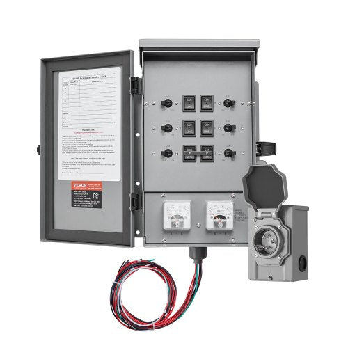 Manual Transfer Switch, 30-Amp 6-Circuit, Prewired Generator Transfer Switch Kit with NEMA L14-30P Power Inlet Box, Double-Throw Switch, NEMA 3R, Mechanical Watt Meter, for 7500W Generators