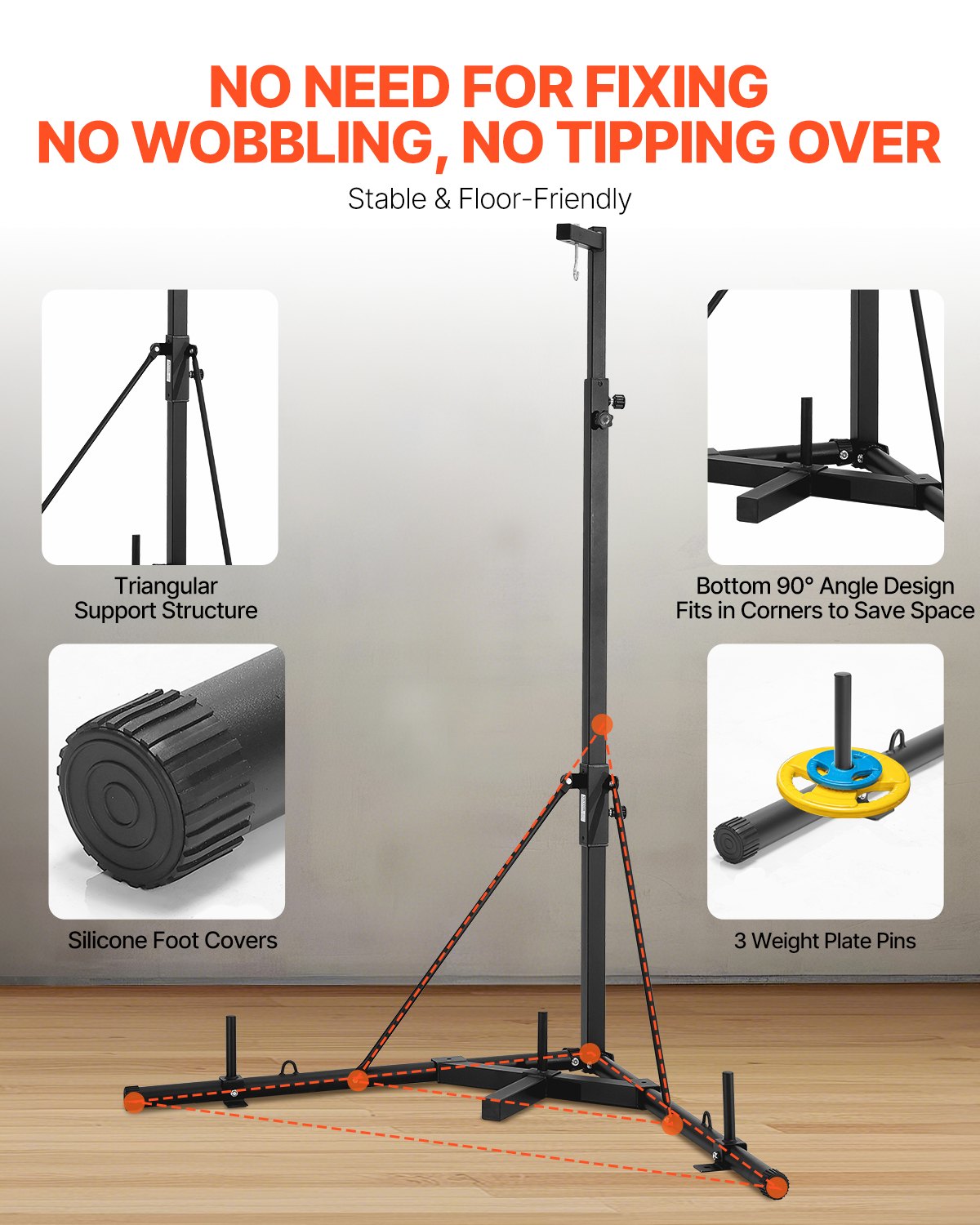 Punching Bag Stand, Steel Heavy Duty Workout Training Equipment, Adjustable Height Boxing Punching Stand with Weighted Base, Holds Up to 140 lbs, Freestanding Sandbag Rack for Home Gym Fitness