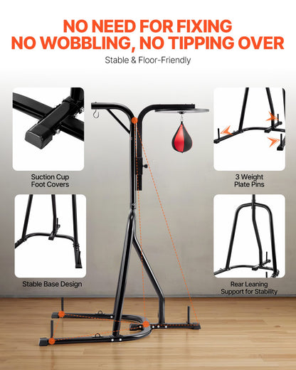 2 in 1 Punching Bag Stand, Steel Heavy Duty Workout Equipment, Adjustable Height Boxing Punching Bag and Speed Bag Stand, Freestanding Sandbag Rack, Holds Up to 140 lbs, for Home Gym Fitness