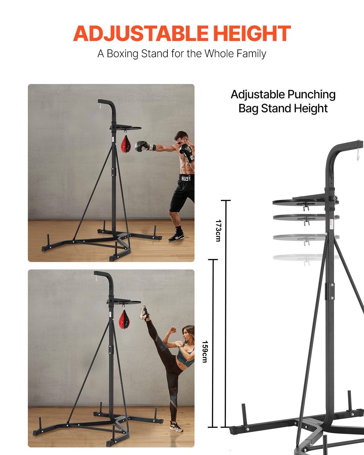 2 in 1 Punching Bag Stand, Steel Heavy Duty Workout Equipment, Adjustable Height Boxing Punching Bag and Speed Bag Stand, Freestanding Sandbag Rack, Holds Up to 140 lbs, for Home Gym Fitness