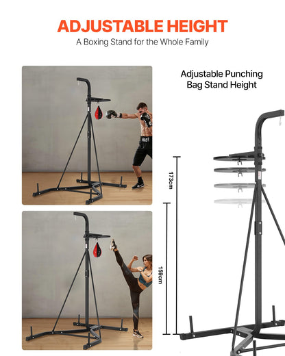 2 in 1 Punching Bag Stand, Steel Heavy Duty Workout Equipment, Adjustable Height Boxing Punching Bag and Speed Bag Stand, Freestanding Sandbag Rack, Holds Up to 140 lbs, for Home Gym Fitness