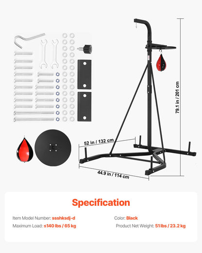 2 in 1 Punching Bag Stand, Steel Heavy Duty Workout Equipment, Adjustable Height Boxing Punching Bag and Speed Bag Stand, Freestanding Sandbag Rack, Holds Up to 140 lbs, for Home Gym Fitness