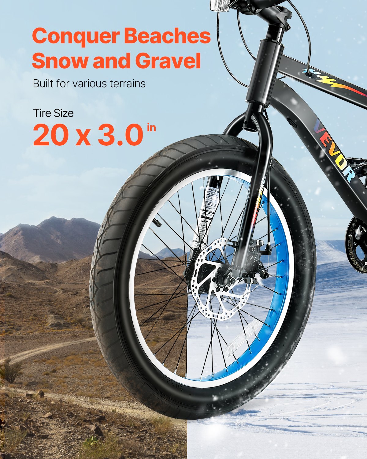 Mountain Bike, 20 inch MTB Bicycle with 7 Speeds SHIMANO Twist Shifting, Comfort Saddle, Dual Disc Brakes, High Carbon Steel Frame, Fat Tire Sport Cycling Bicycle for Trail Snow