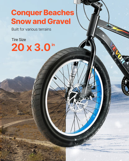 Mountain Bike, 20 inch MTB Bicycle with 7 Speeds SHIMANO Twist Shifting, Comfort Saddle, Dual Disc Brakes, High Carbon Steel Frame, Fat Tire Sport Cycling Bicycle for Trail Snow