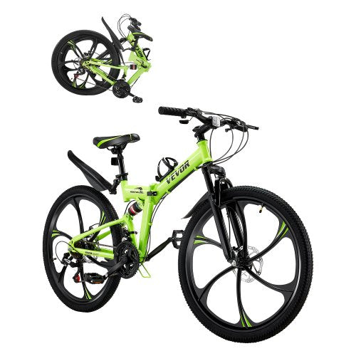 26 inch Folding Mountain Bike, MTB Bicycle with Full Suspension, 21-speed Drivetrain, Comfort Saddle, Disc Brakes, High Carbon Steel Frame, Adult Sport Cycling Bicycle for Men Women Trail Snow
