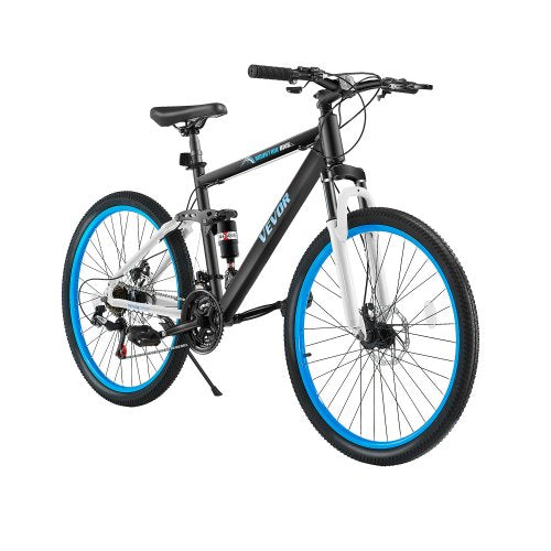 Mountain Bike, 26 inch MTB Bicycle with Full Dual Suspension, 21 Speed Twist Shifting, Comfort Saddle, Dual Disc Brake, Aluminum Alloy Frame, Adult Sport Cycling Bicycle for Men Women Trail Snow