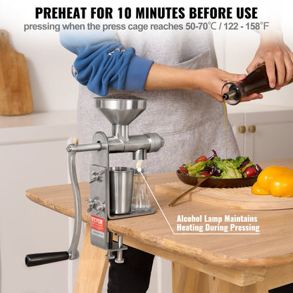 Manual Oil Press Machine, Stainless Steel Oil Extractor Machine, Detachable Oil Presser for Effortless Cleaning, Household Oil Expeller for Pressing Peanuts, Sesame Seeds, Rapeseed, Tea Seeds