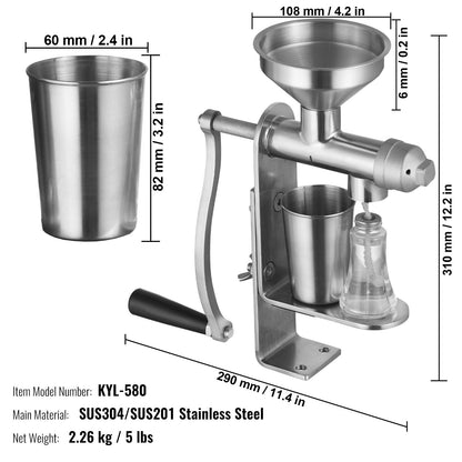 Manual Oil Press Machine, Stainless Steel Oil Extractor Machine, Detachable Oil Presser for Effortless Cleaning, Household Oil Expeller for Pressing Peanuts, Sesame Seeds, Rapeseed, Tea Seeds