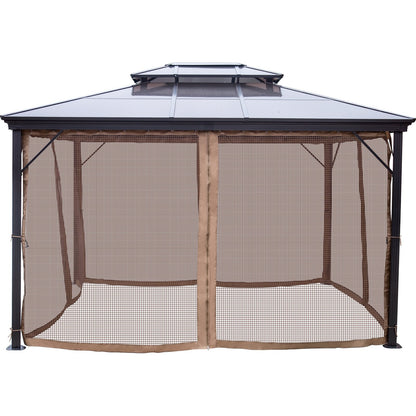 Patio Gazebo 10x12ft Hardtop Gazebo Gazebo with Mosquito Net Outdoor Gazebo Patio Tent Garden Awnings Replacement Canopy Double Roof Gazebo For Patios Garden Home Lawn Brown