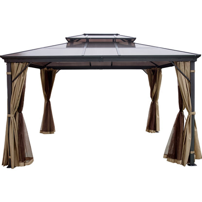 Patio Gazebo 10x12ft Hardtop Gazebo Gazebo with Mosquito Net Outdoor Gazebo Patio Tent Garden Awnings Replacement Canopy Double Roof Gazebo For Patios Garden Home Lawn Brown