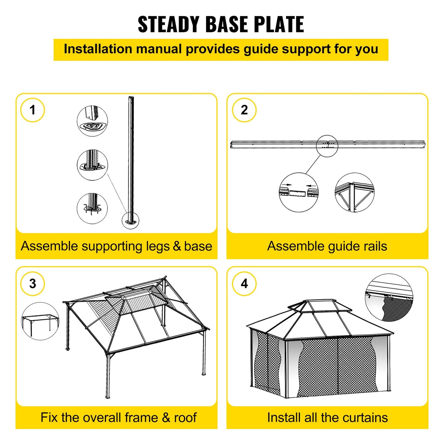 Terrassenpavillon, 10 x 10 Fuß, Hardtop-Pavillon, Pavillon mit Moskitonetz, Außenpavillon, Terrassenzelt, Gartenmarkisen, Ersatzdach, Doppeldach-Pavillon für Terrassen, Garten, Haus, Rasen, Braun