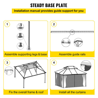 Terrassenpavillon, 10 x 10 Fuß, Hardtop-Pavillon, Pavillon mit Moskitonetz, Außenpavillon, Terrassenzelt, Gartenmarkisen, Ersatzdach, Doppeldach-Pavillon für Terrassen, Garten, Haus, Rasen, Braun