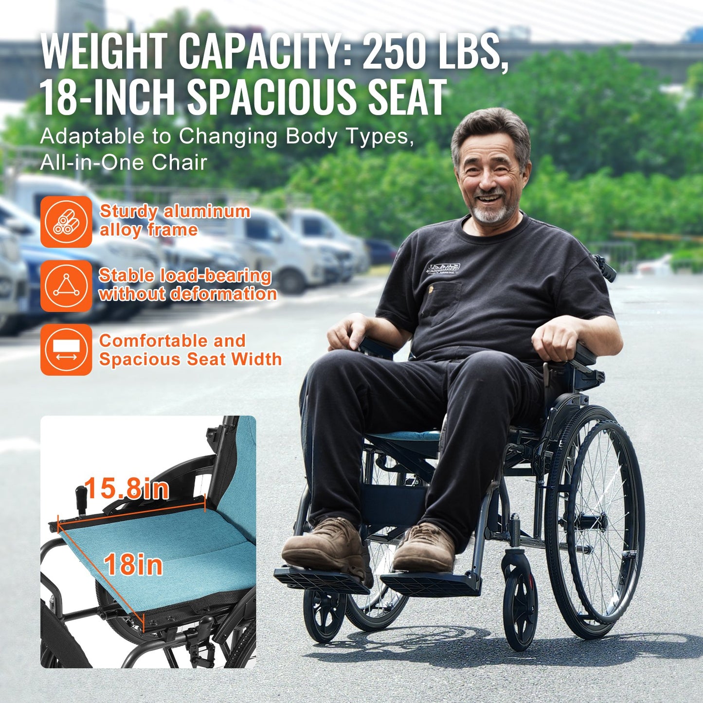 Wheelchair Aluminum Alloy Ultra-Lightweight 18-In Wide Seat 250lbs