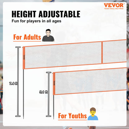 4-Way Volleyball Net, Adjustable Height Badminton Net Set for Beach Lawn Backyard, Portable Outdoor Volleyball Net with Carrying Bag, 4 Square Quick Assembly Game Set for Kids and Adults