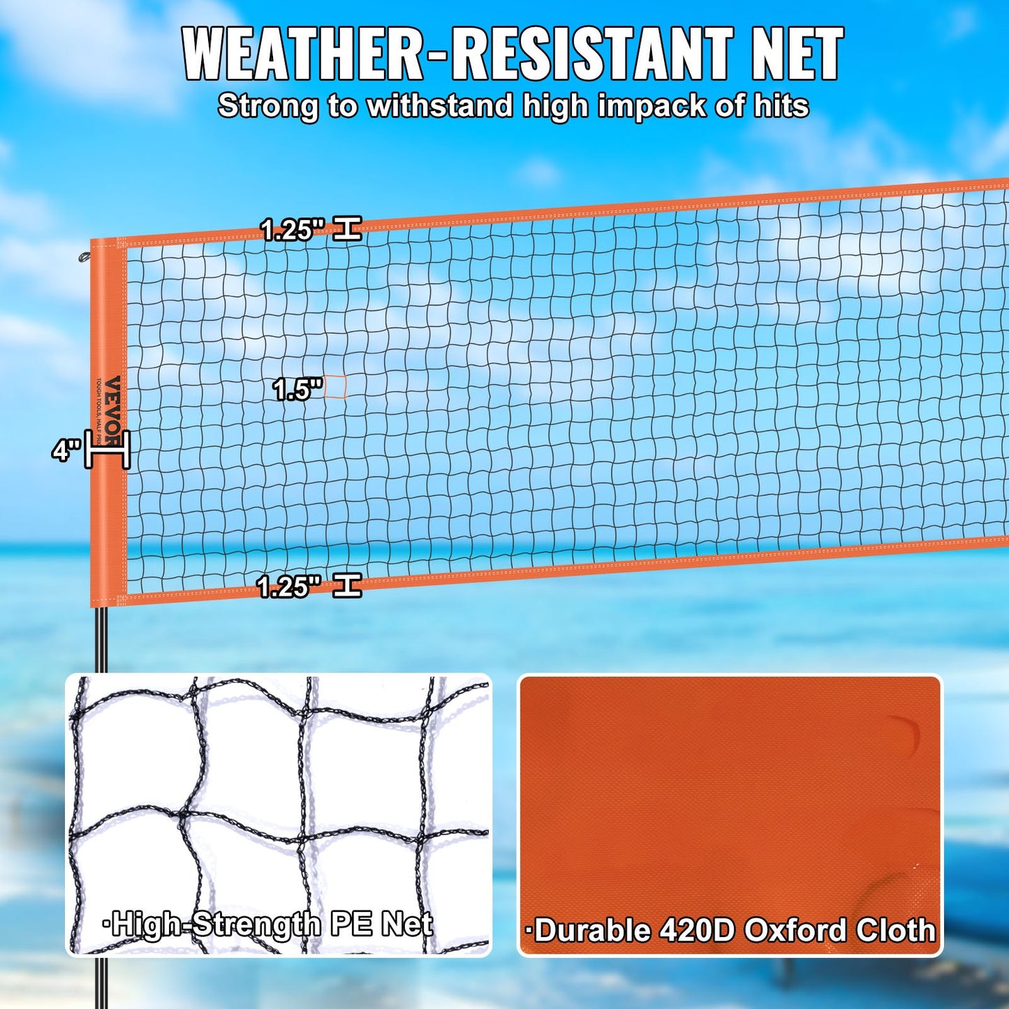 4-Way Volleyball Net, Adjustable Height Badminton Net Set for Beach Lawn Backyard, Portable Outdoor Volleyball Net with Carrying Bag, 4 Square Quick Assembly Game Set for Kids and Adults