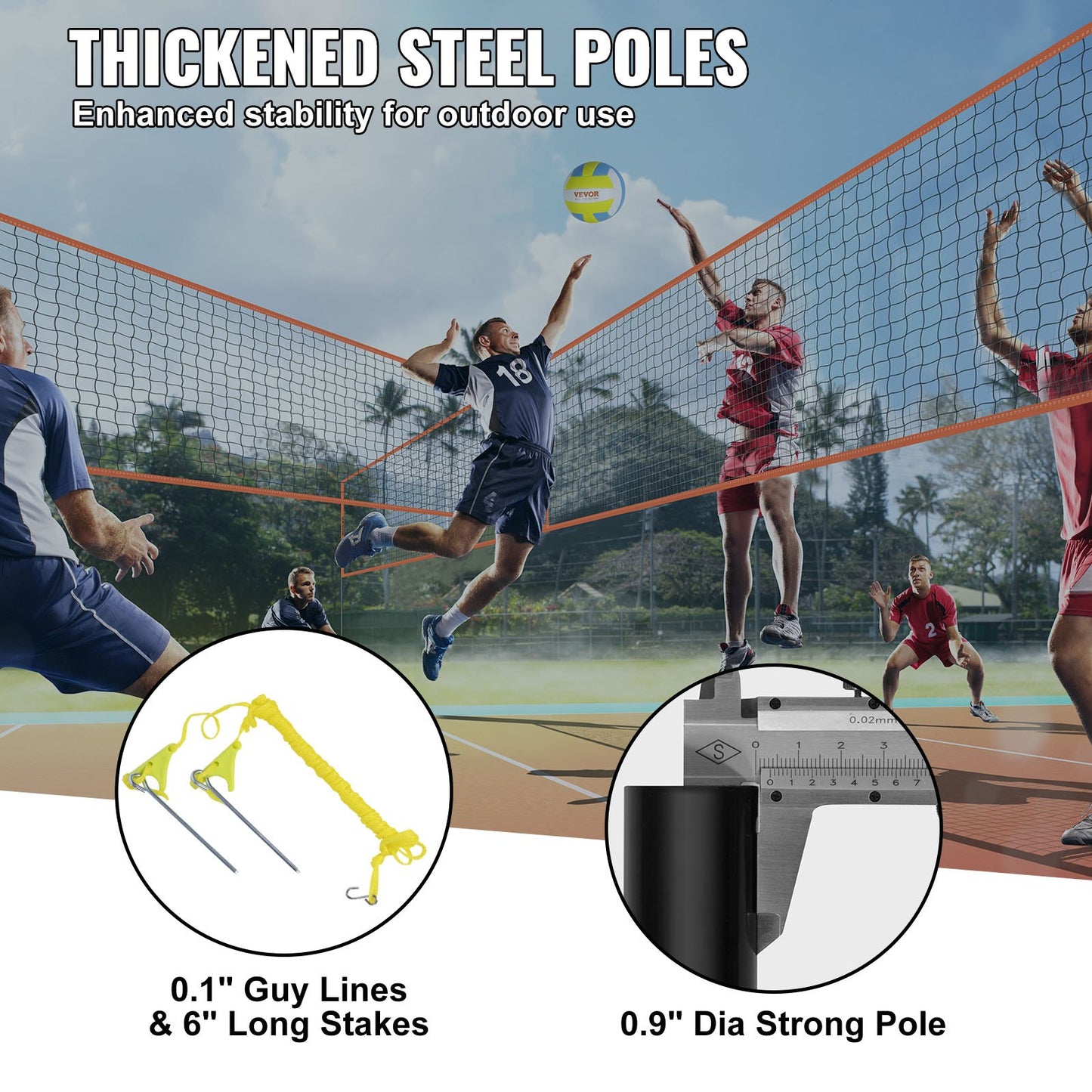 4-Way Volleyball Net, Adjustable Height Badminton Net Set for Beach Lawn Backyard, Portable Outdoor Volleyball Net with Carrying Bag, 4 Square Quick Assembly Game Set for Kids and Adults