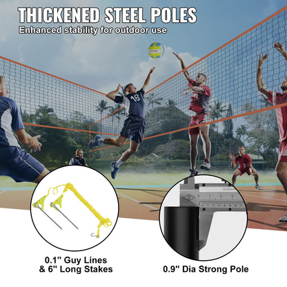 4-Way Volleyball Net, Adjustable Height Badminton Net Set for Beach Lawn Backyard, Portable Outdoor Volleyball Net with Carrying Bag, 4 Square Quick Assembly Game Set for Kids and Adults