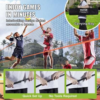 4-Way Volleyball Net, Adjustable Height Badminton Net Set for Beach Lawn Backyard, Portable Outdoor Volleyball Net with Carrying Bag, 4 Square Quick Assembly Game Set for Kids and Adults