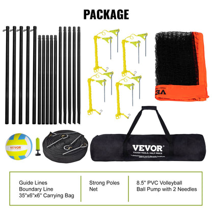 4-Way Volleyball Net, Adjustable Height Badminton Net Set for Beach Lawn Backyard, Portable Outdoor Volleyball Net with Carrying Bag, 4 Square Quick Assembly Game Set for Kids and Adults