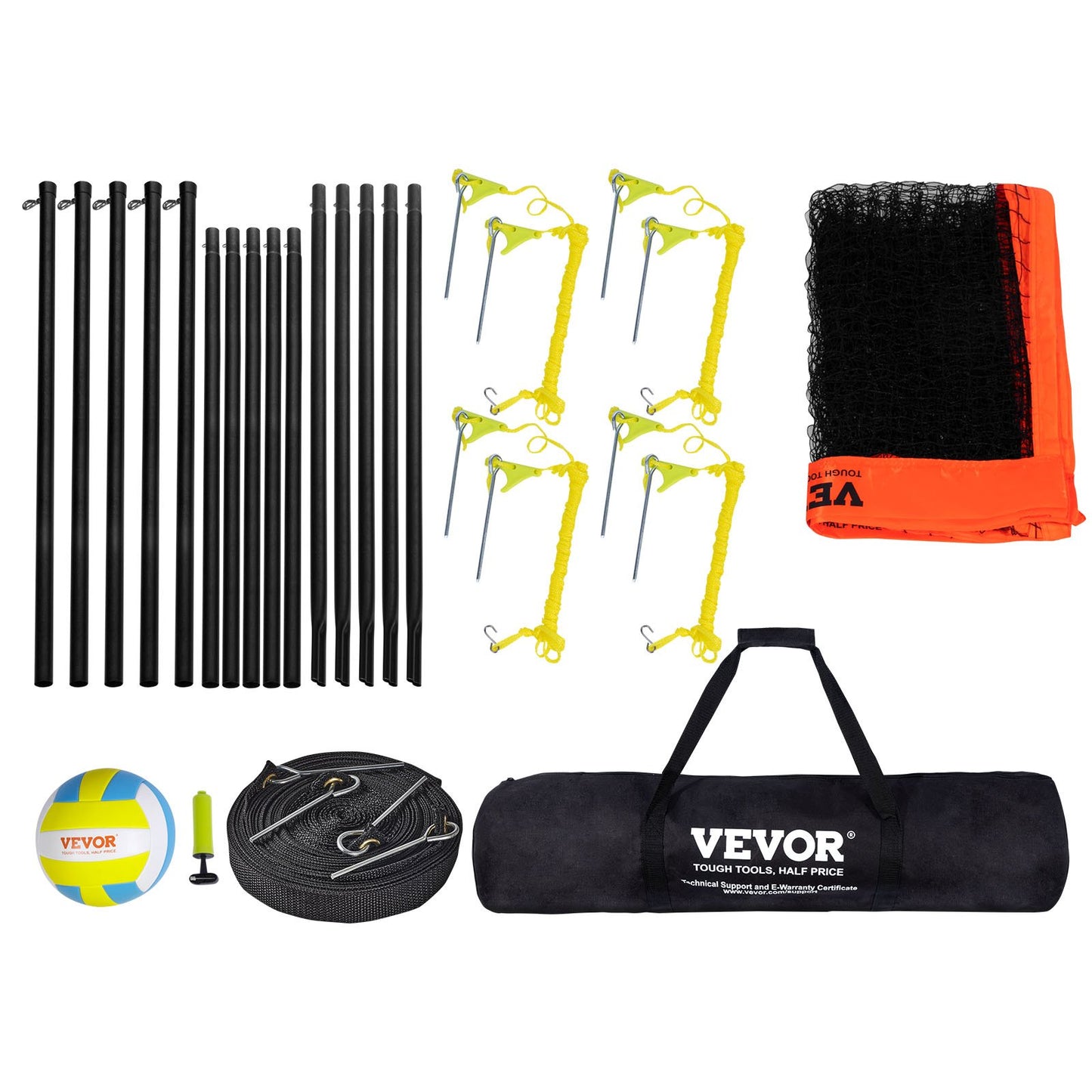 4-Way Volleyball Net, Adjustable Height Badminton Net Set for Beach Lawn Backyard, Portable Outdoor Volleyball Net with Carrying Bag, 4 Square Quick Assembly Game Set for Kids and Adults