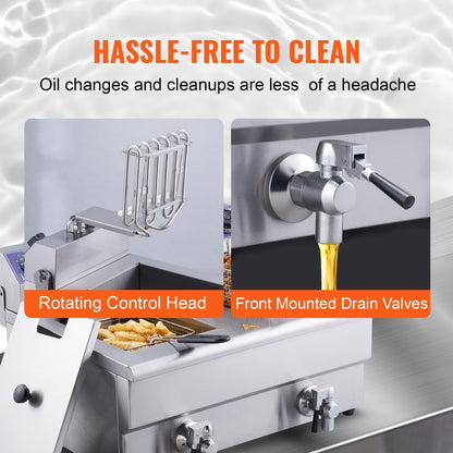 Kommerzielle elektrische Fritteuse, Arbeitsplattenfritteuse mit zwei Tanks, 6000 W
