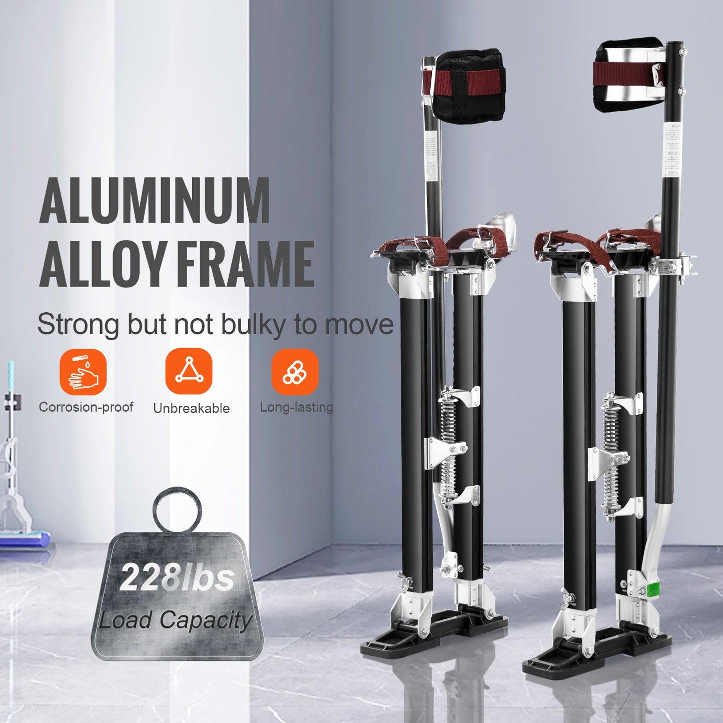 Drywall Stilts, 24''-40'' Adjustable Aluminum Tool Stilts with Protective Knee Pads, Durable and Non-slip Work Stilts for Sheetrock Painting, Walking, Taping, Black