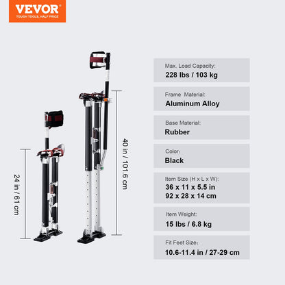 Drywall Stilts, 24''-40'' Adjustable Aluminum Tool Stilts with Protective Knee Pads, Durable and Non-slip Work Stilts for Sheetrock Painting, Walking, Taping, Black