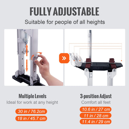 Drywall Stilts, 18''-30'' Adjustable Aluminum Tool Stilts with Protective Knee Pads, Durable and Non-Slip Work Stilts for Sheet Metal Painting, Walking, Taping, Silver