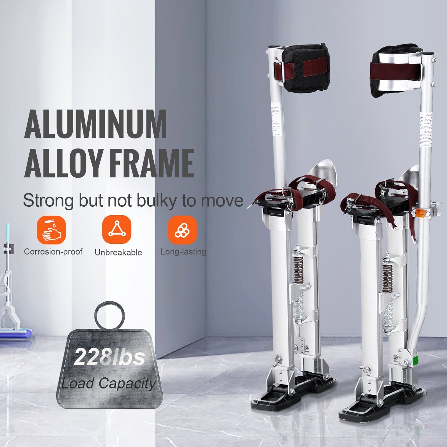Drywall Stilts, 18''-30'' Adjustable Aluminum Tool Stilts with Protective Knee Pads, Durable and Non-Slip Work Stilts for Sheet Metal Painting, Walking, Taping, Silver