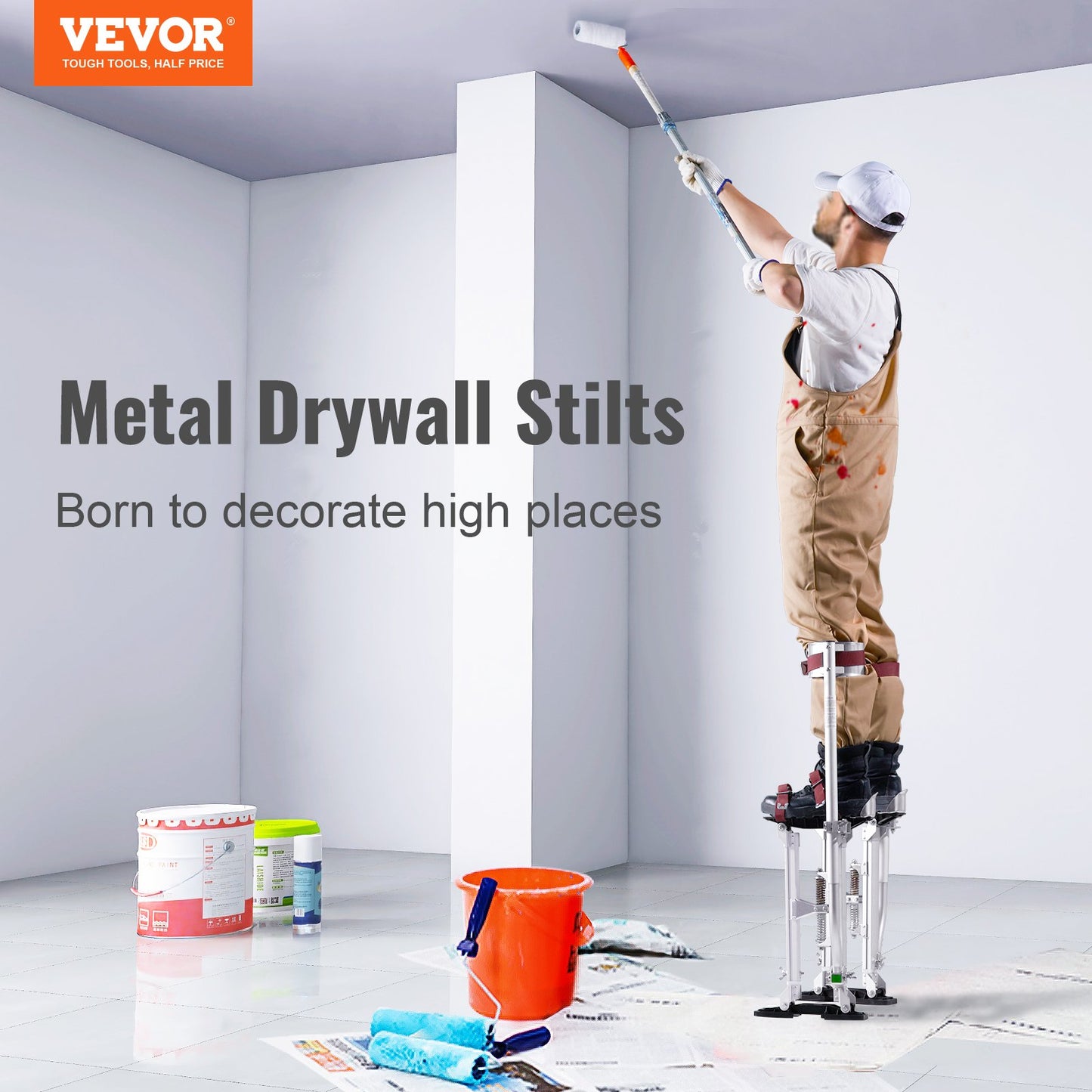 Drywall Stilts, 18''-30'' Adjustable Aluminum Tool Stilts with Protective Knee Pads, Durable and Non-Slip Work Stilts for Sheet Metal Painting, Walking, Taping, Silver